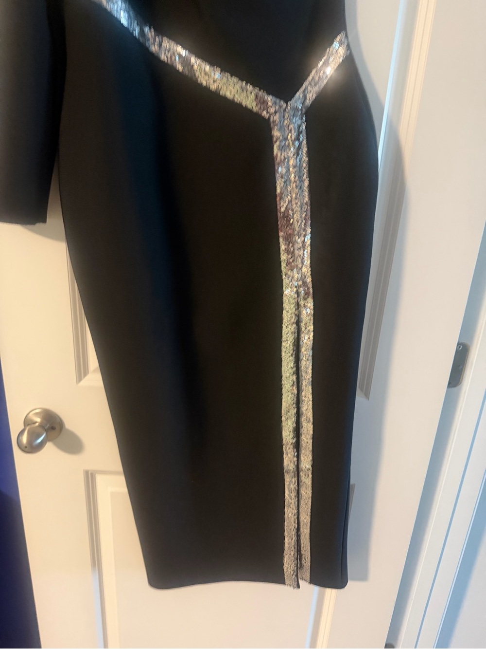 Black One-Shoulder Midi Dress with Silver Sequin Trim - Picture 2 of 3